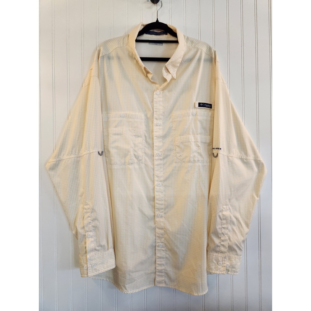 Columbia PFG Super‎ Tamiami Mens XXL Yellow Plaid Fishing Shirt Long Sleeve Vent